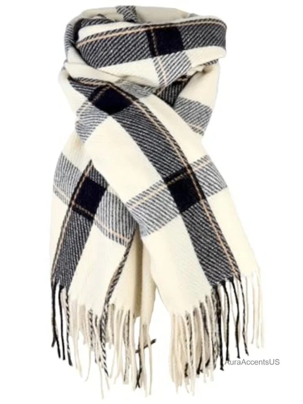 Plaid Cashmere Feel Oversized Shawl Wrap Scarf for Women - Fall Winter Blanket